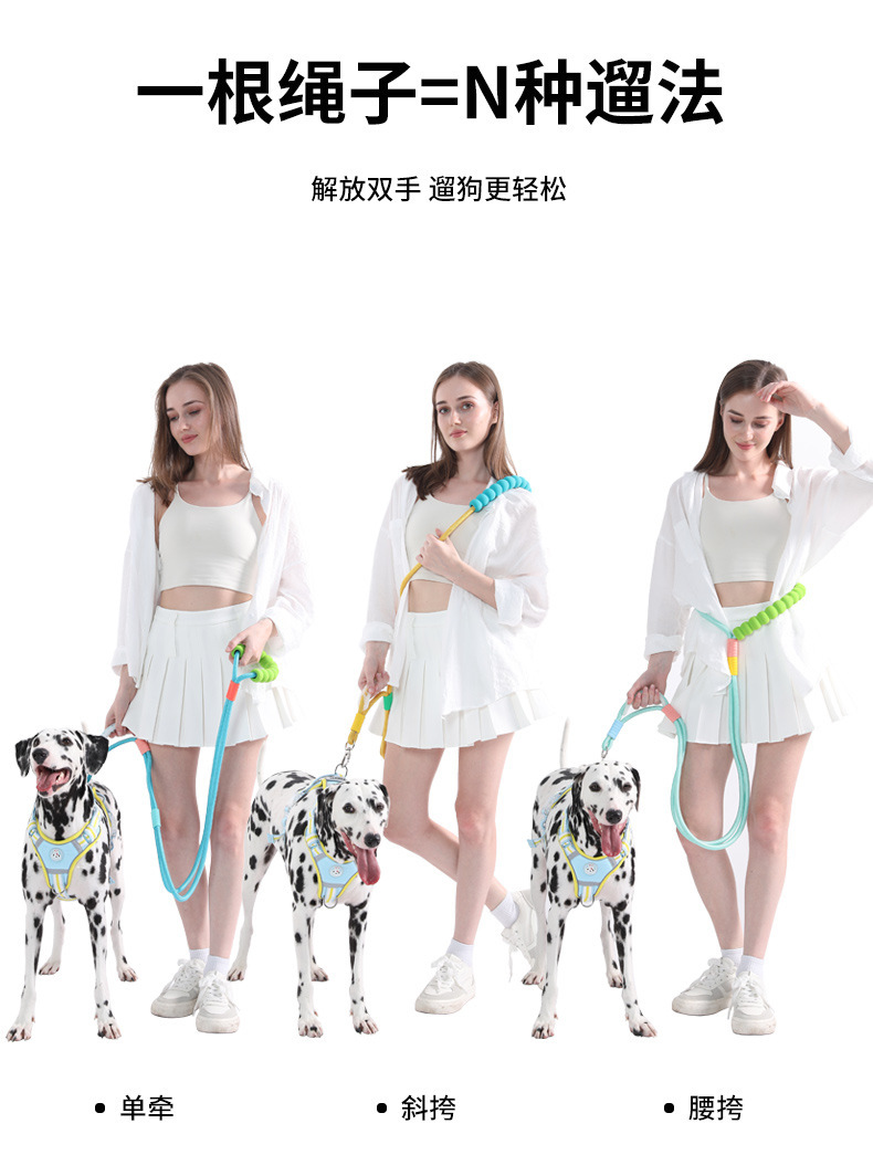 戎咖宠物狗狗宠物双绳一体式可调节防爆冲遛狗绳中大型犬牵引绳通用狗绳宠物牵引绳详情5