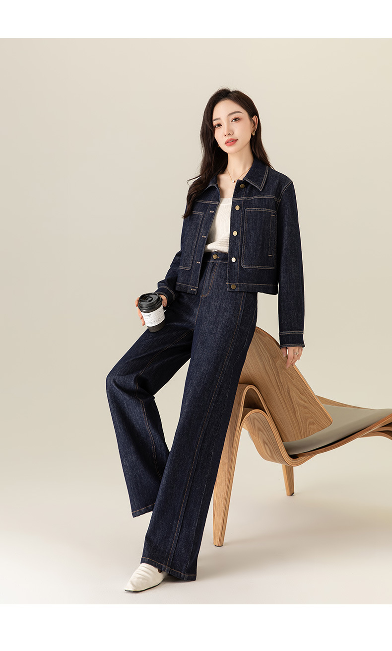 鑫阁丹宁蓝深蓝色不易褪色直筒牛仔裤女2025秋冬新款显瘦阔腿裤子详情25