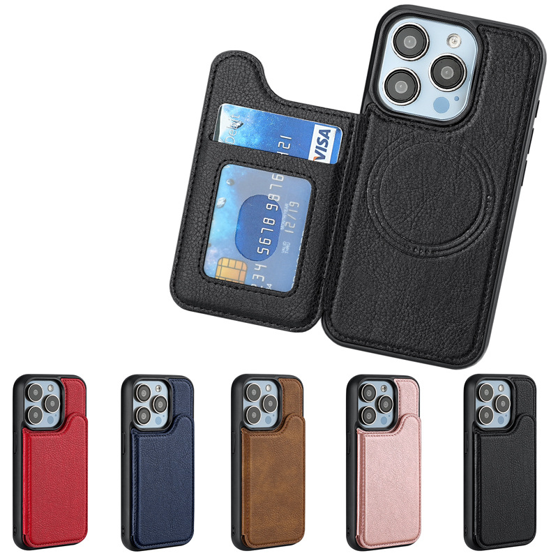 适用iphone16pro保护套苹果15手机壳磁吸magsafe翻盖插卡手机皮套详情3