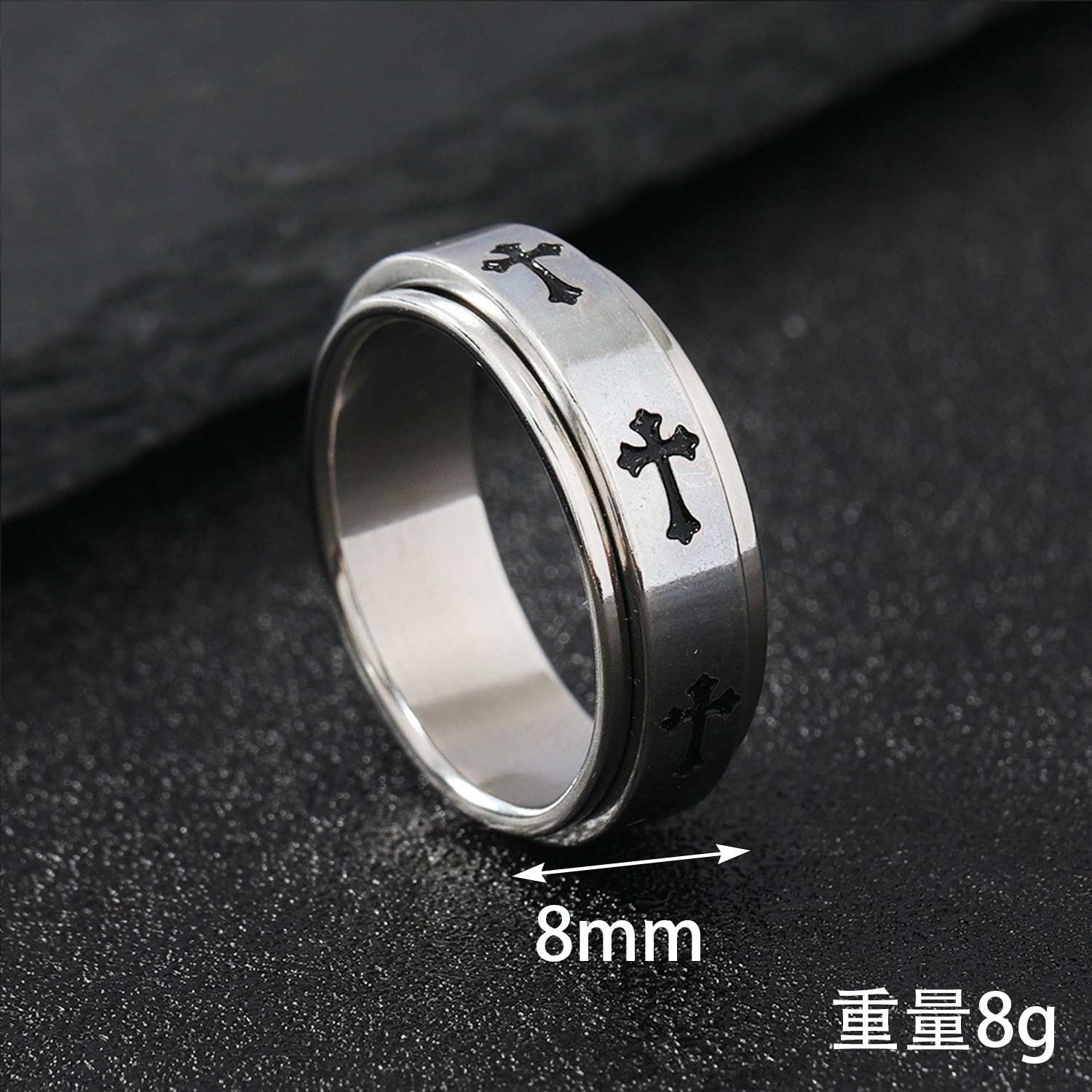 跨境供应钛钢戒指男士时尚百搭十字架戒指指环不锈钢饰品手饰批发详情2