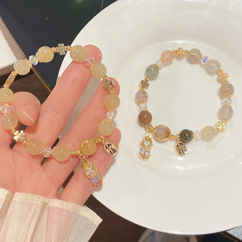 天然绿发晶黑金超白幽灵白水晶方糖手串葡萄石招财喜金水木女详情21