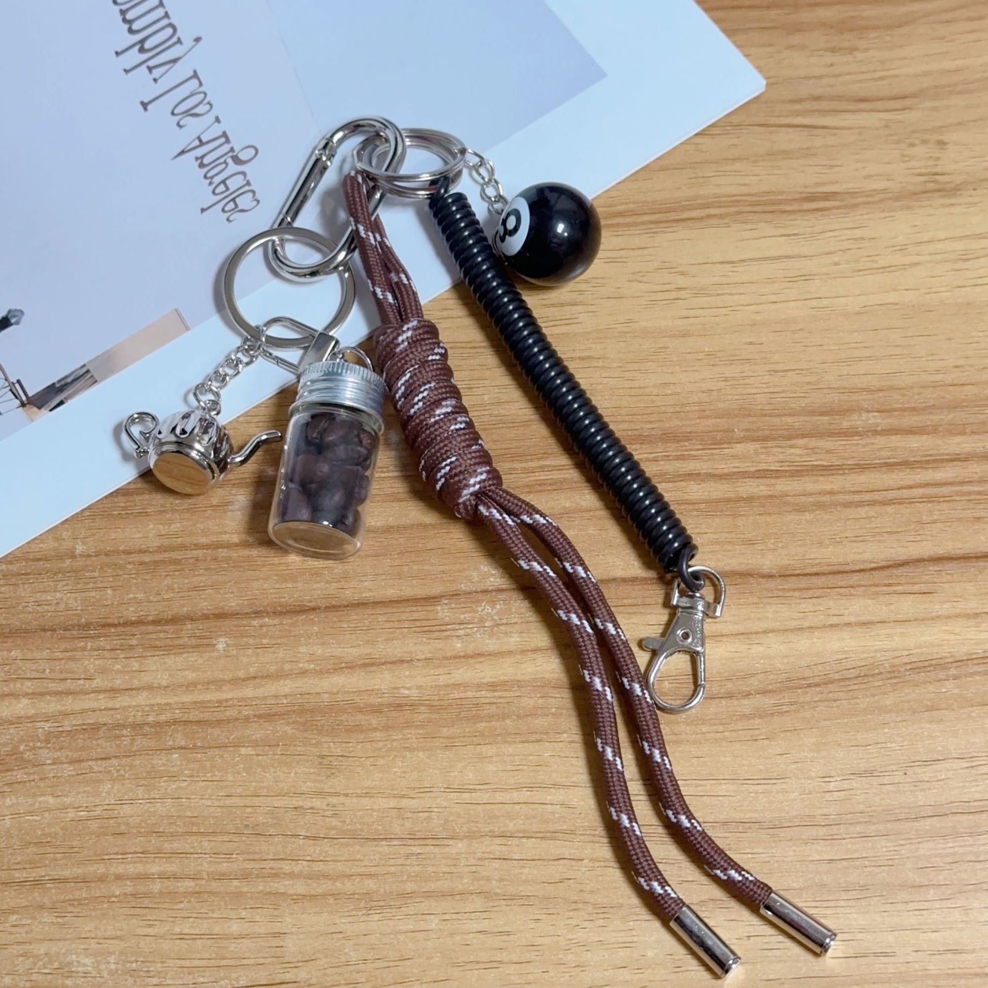 跨境现货miu系咖啡罐包包挂件真咖啡豆瓶子包挂金属咖啡壶挂饰品详情18