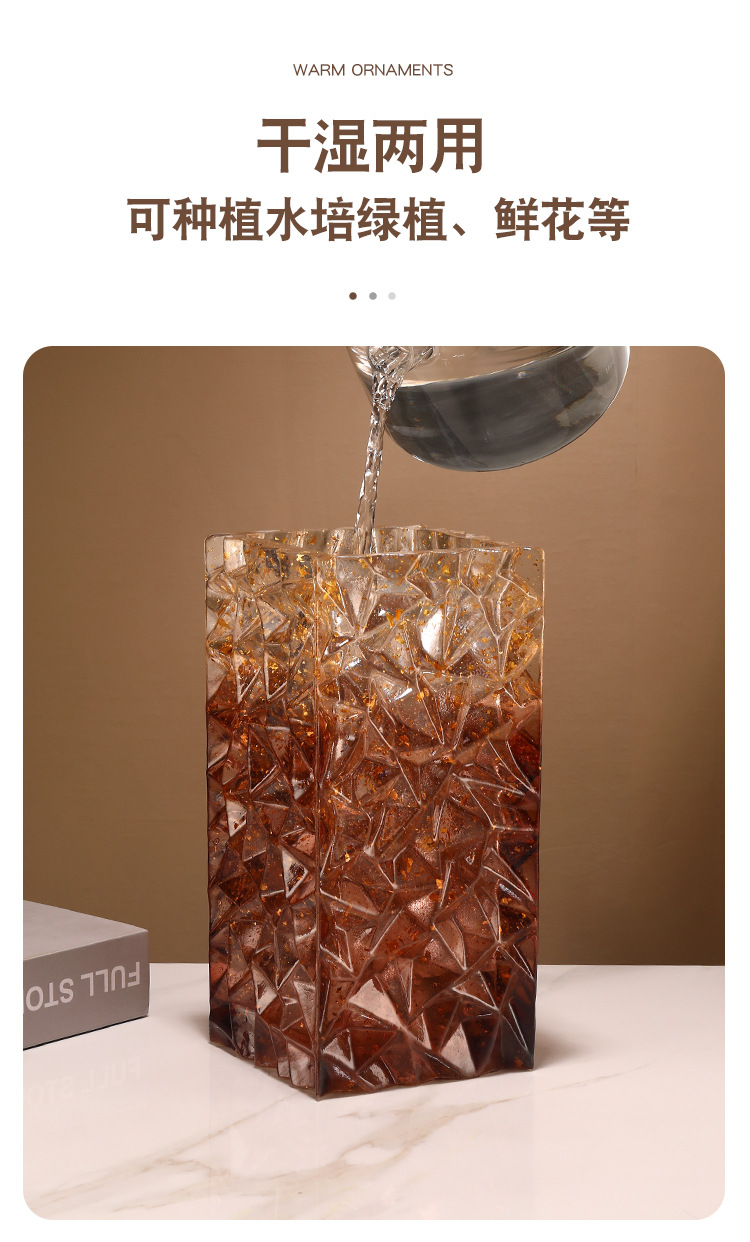 French-style high-end crystal resin vases for living room flower arrangements, European-style high-end entrance hall ornaments, and light luxury flower arrangements pic 4