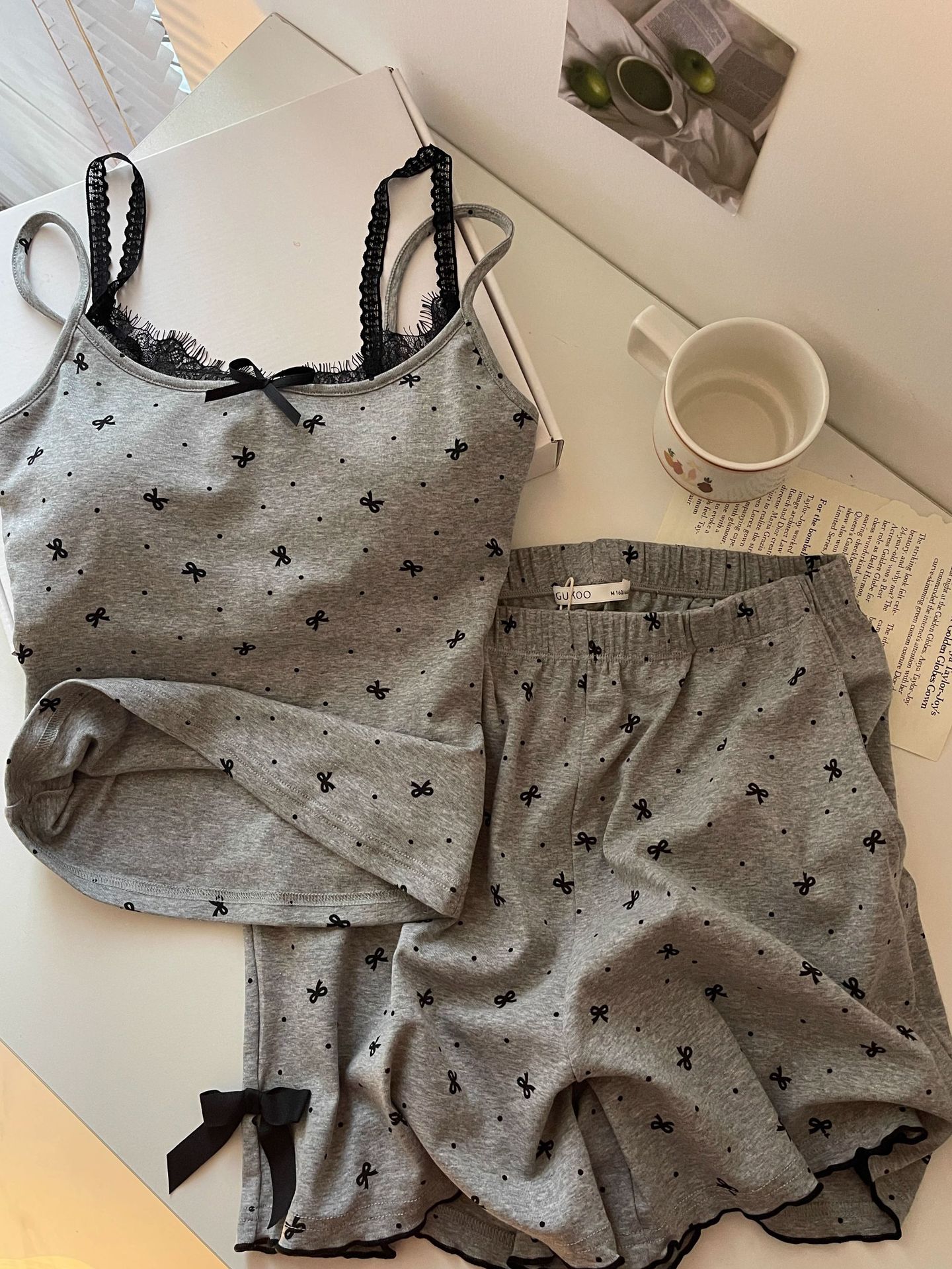 Sexy and pure sensual style pajamas for women, summer lace-trimmed halter shorts, home wear, high-end cross-border wholesale pic 6