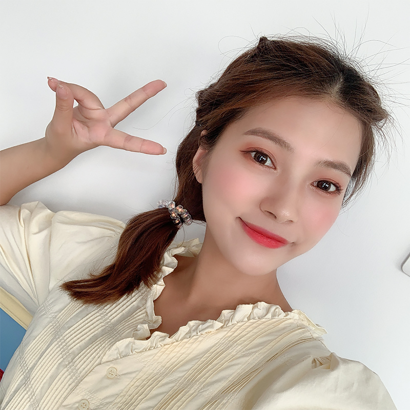 新款少女系甜美电话线发圈简约扎头发绳无痕不伤发头绳头饰详情5