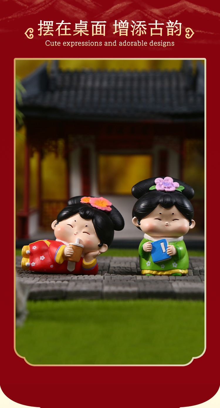 Ancient-style sugar grid figurine, cute desktop resin figurine, Chinese-style cute and fun design sugar grid resin handicraft pic 6
