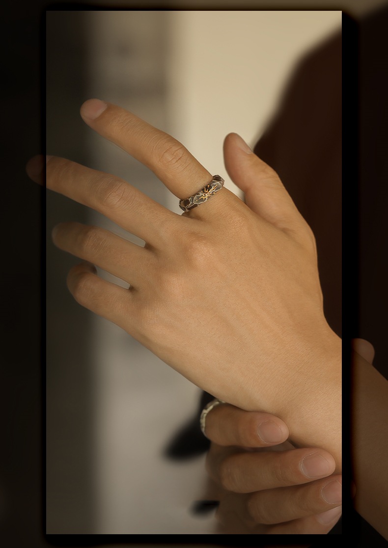 艺尚「许愿石」自律戒指潮牌银饰男生泰银高级感男款男士独特男戒详情5