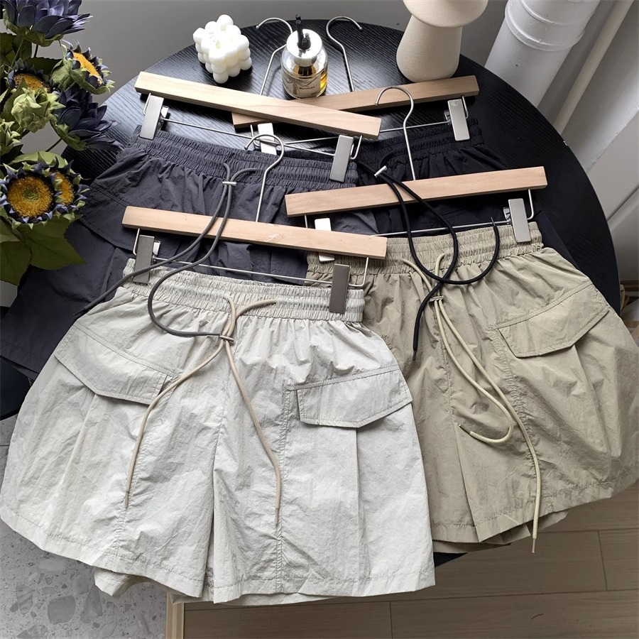 工装阔腿短裤女夏季2023新款高腰抽绳宽松直筒裤显廋A字短裤子ins详情18