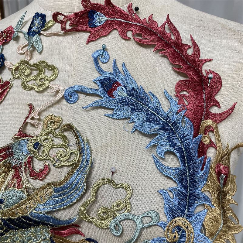 Large-sized water-soluble phoenix flower-and-bird fabric patch ethnic style cheongsam embroidery patch applique clothing accessories pic 9