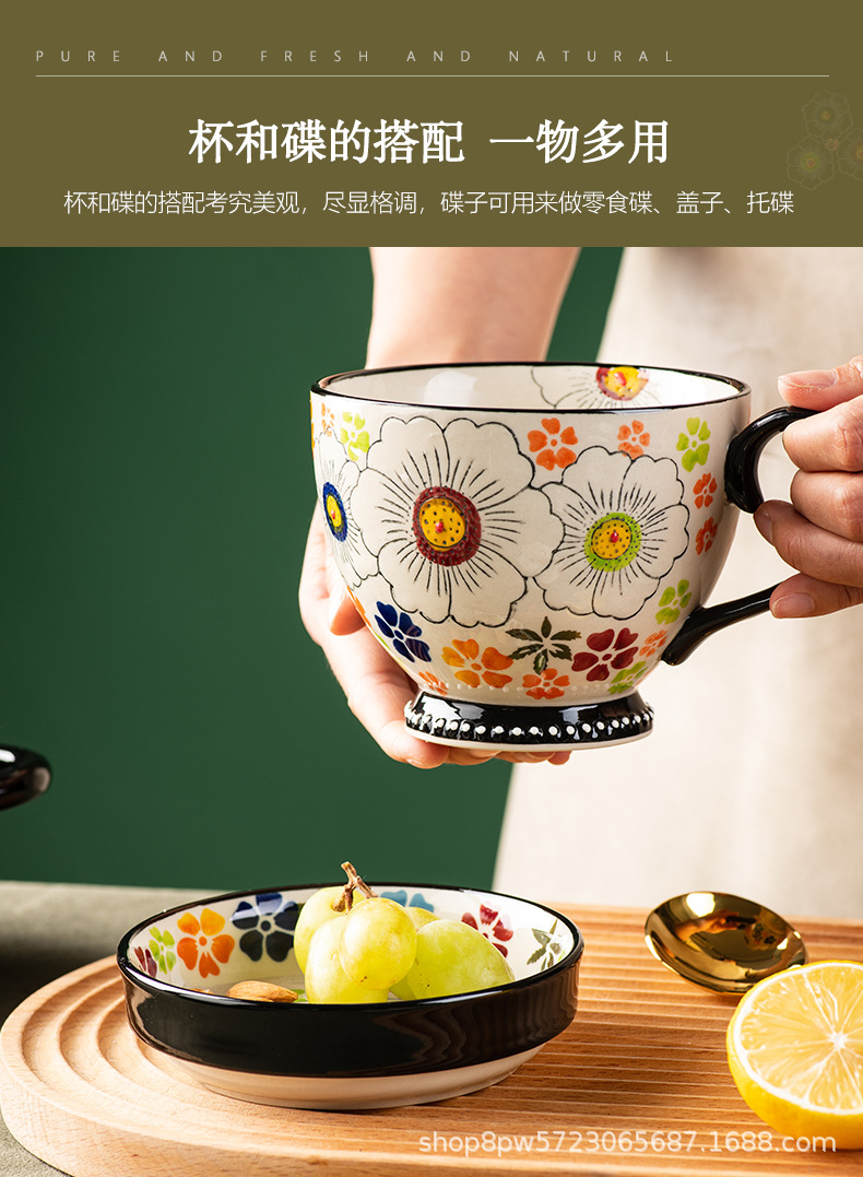 邦成陶瓷碗碟套装家用饭碗菜盘盘子餐具复古双耳碗面碗汤碗大碗详情21