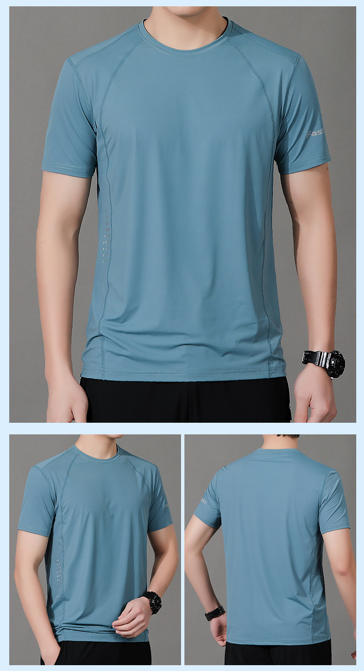 Ice silk short-sleeved T-shirt for men, a loose-fitting, quick-drying, thin, sporty, casual and breathable top for men in summer pic 18