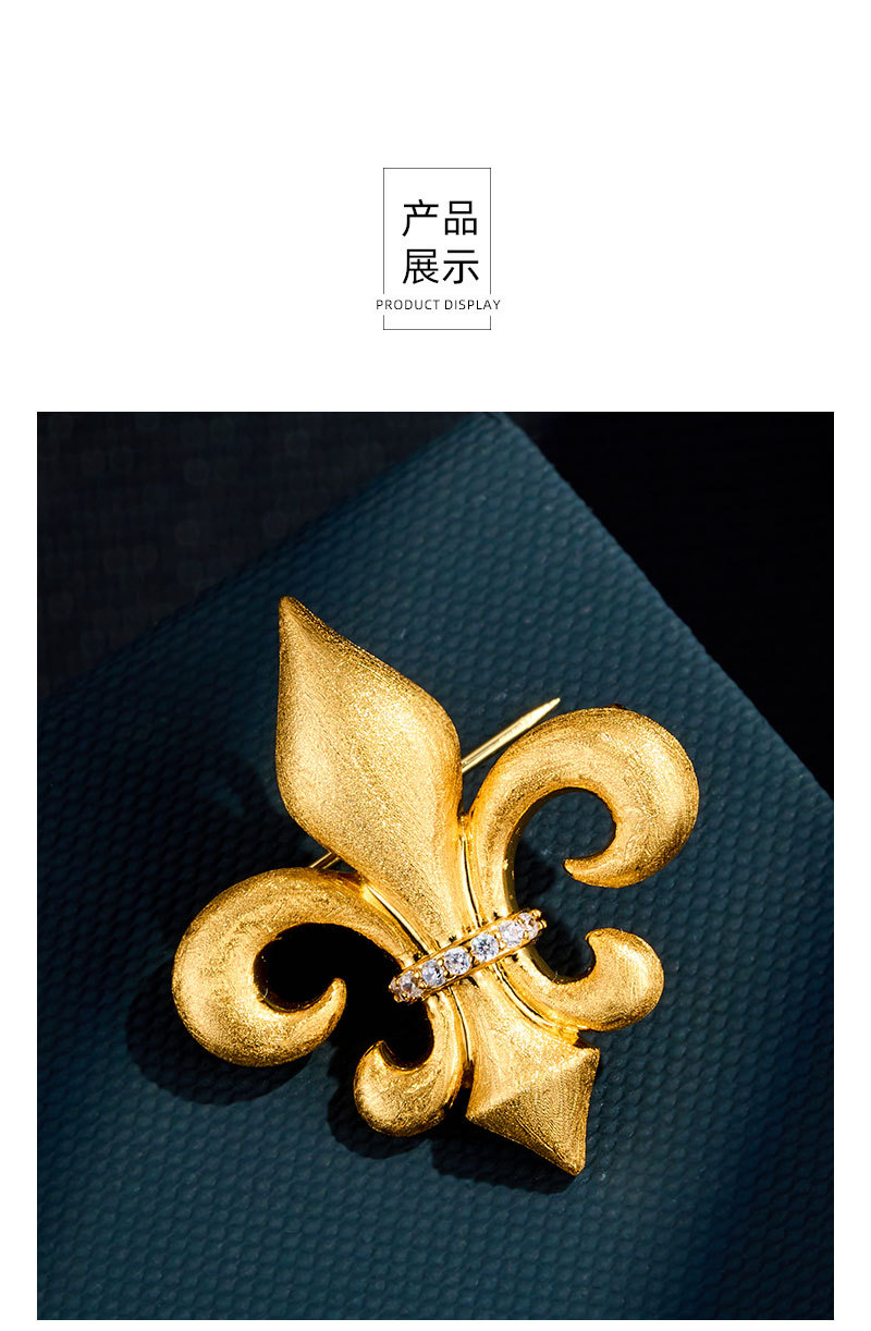 源头工厂复古宫廷风拉丝鸢尾花胸针铜合金真金电镀镶锆高级感别针详情17