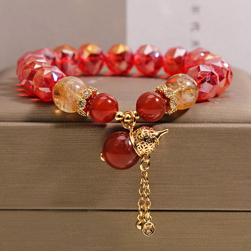 New Chinese-style red crystal bracelet for women, light luxury, niche and high-end feel, yellow tower crystal red agate gourd wealth attraction bracelet accessory pic 1