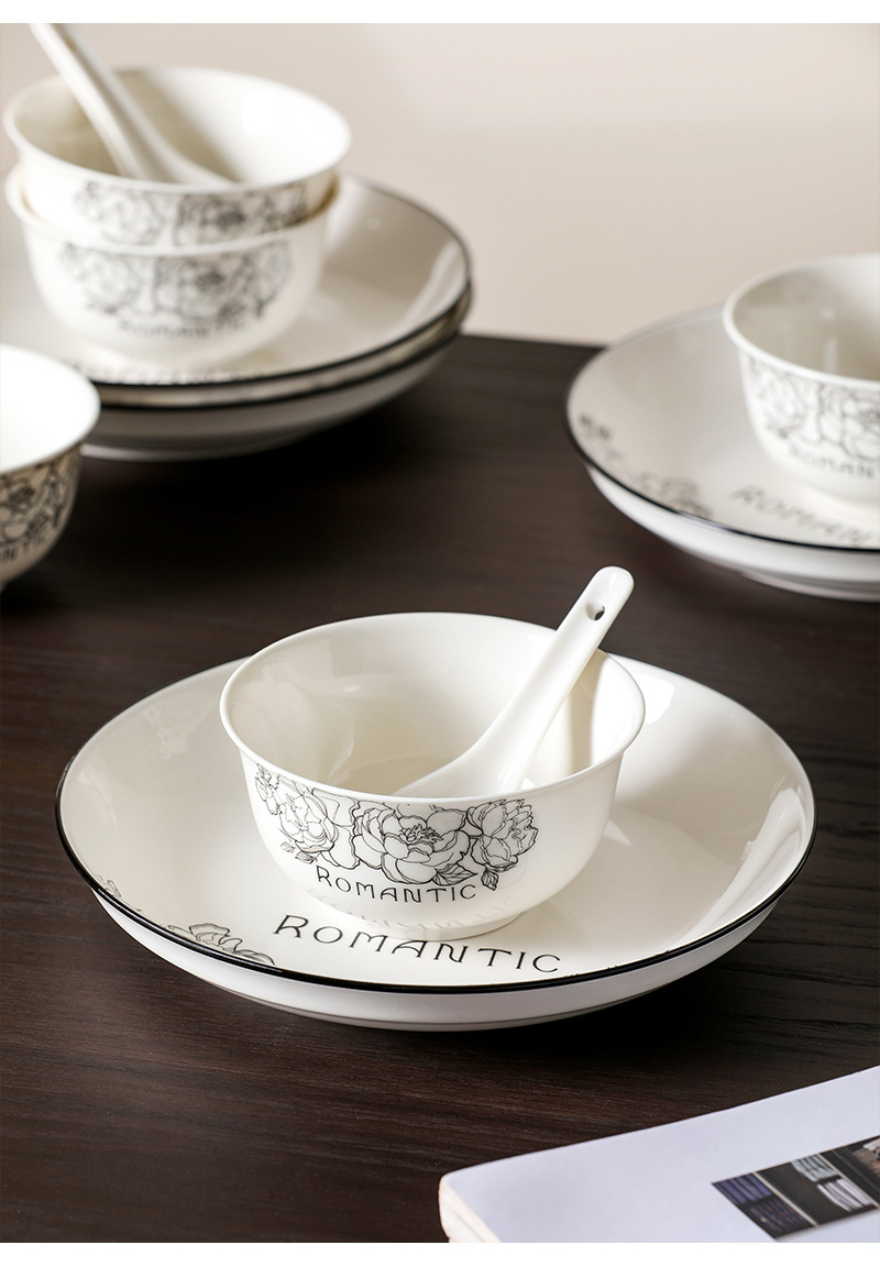 Hepburn-style rose ceramic tableware, bowl and plate sets, souvenirs, simple opening gifts, household wholesale bowl sets, gift boxes pic 13