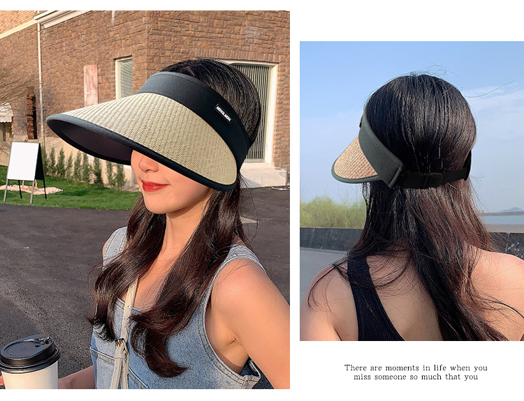 新款女士夏季可调节大沿防紫外线遮阳帽子户外运动塑料防晒空顶帽详情9