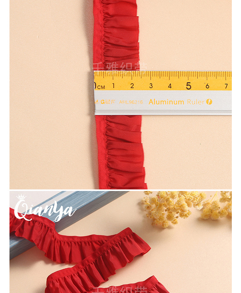 2.5cm高弹单边褶皱木耳边百褶花边服装帽裙边摆抱枕鲜花装饰辅料详情11