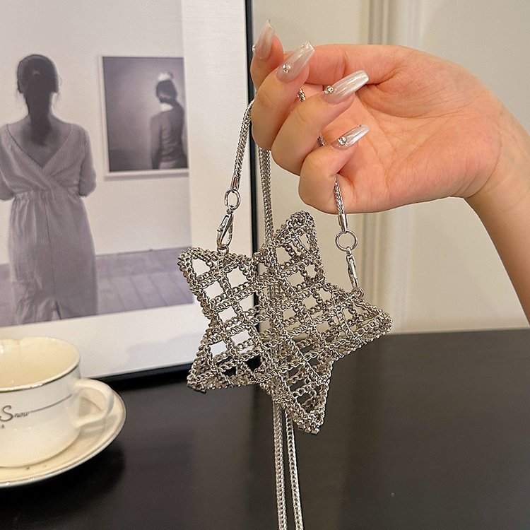 跨境2024夏新款小香风镂空金属星星包晚宴包单肩斜挎气质链条女包详情118