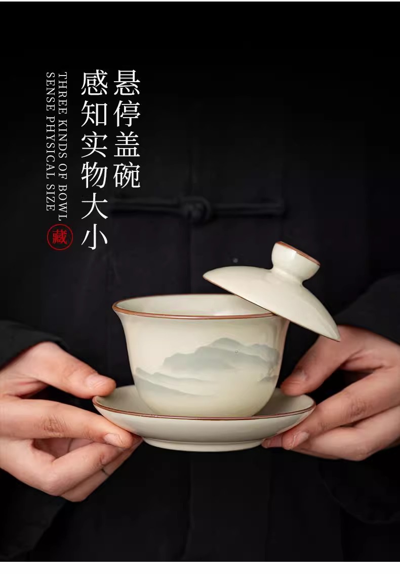 Ru Kiln Gongfu tea set, home living room ceramic tea pot, lid, bowl and tea cup complete set, office high-end tea brewing utensils pic 4