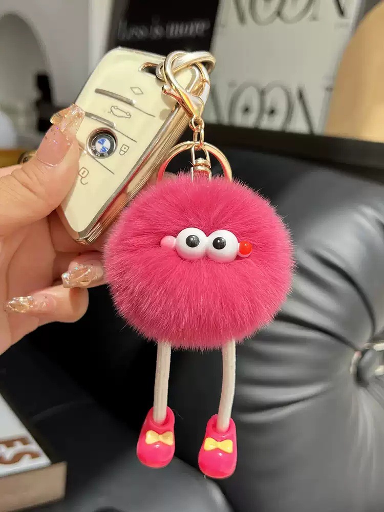 可爱仿獭兔大长腿小煤球汽车钥匙扣挂件毛绒包包挂饰礼物公仔详情10