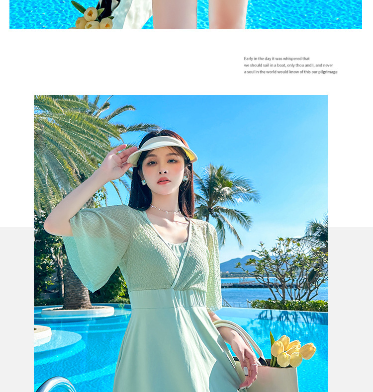 大码泳衣高级感连体平角夏季度假游泳衣遮肚显瘦保守裙式温泉泳装-028470详情18