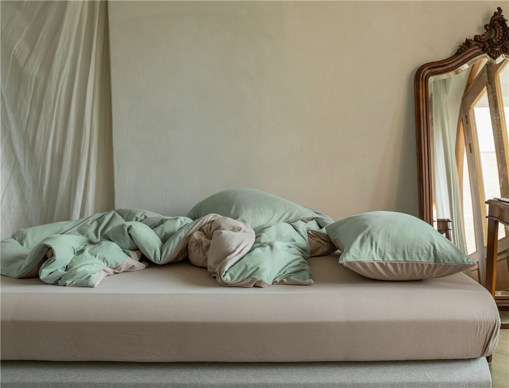 ins Japanese-style solid color all-cotton knitted cotton four-piece set, skin-friendly nude sleeping plain double-layer Indian cotton bed sheet pic 163