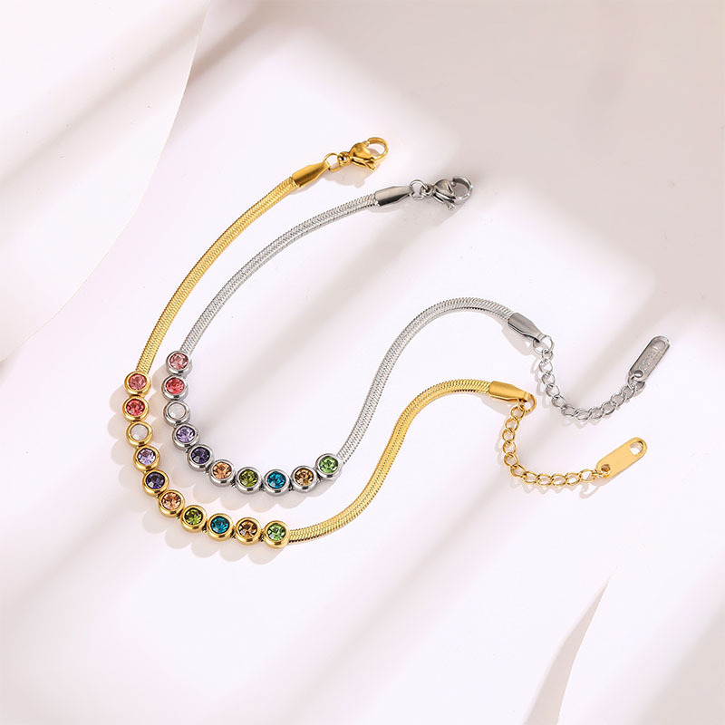 新款气质高级感彩色镶钻钛钢女士手链 扁蛇链子手环网红时尚个性手饰 独特魅力展现详情1