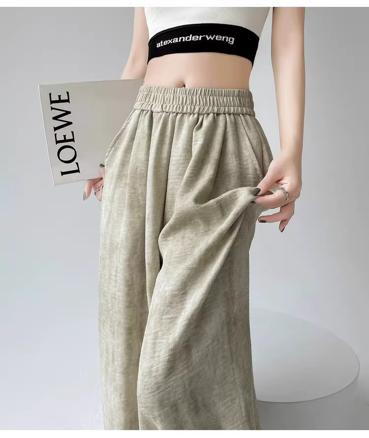 Tie-dyed ice silk cotton linen Chinese-style thin wide-leg pants for women, sun protection, summer drape, loose straight-leg high-waisted Chinese-style Yamamoto pants pic 73