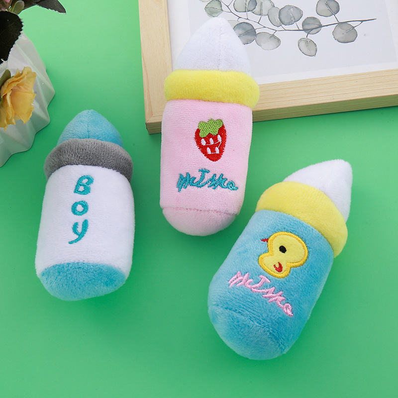 New pet dog plush sound-sounding baby bottles, animal cartoon, chewable pet cat and dog toys and supplies in stock for wholesale pic 5