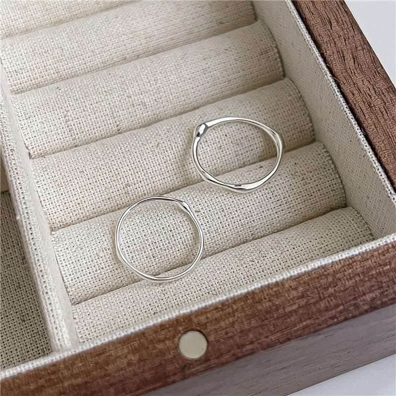 S925 pure silver handcrafted white silver irregular texture fine ring Liquid line finger joint ring overlapping band ring pic 10