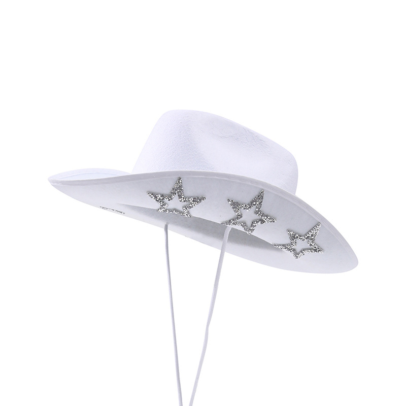 白色镶钻牛仔帽女款时尚奢华五角星礼帽星星亮片表演道具牛仔帽详情9