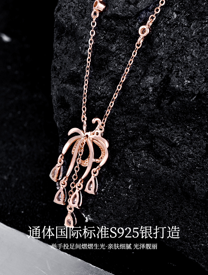 S925 sterling silver vintage small incense style fireworks Moissang tassel necklace, super dazzling, rich gold sense, high appearance level, rose gold chain pic 9