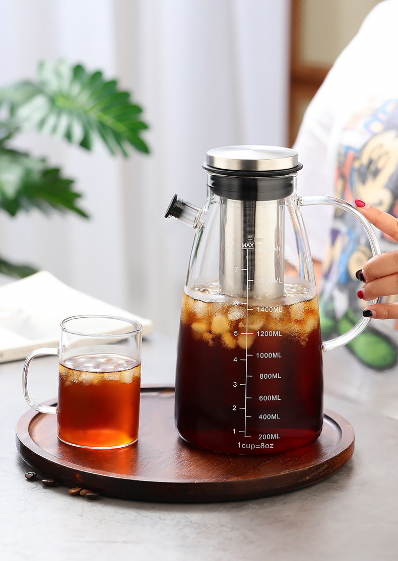 家用大容量冷萃壶咖啡冷泡壶耐高温玻璃泡茶壶过滤冲茶果汁咖啡壶详情21