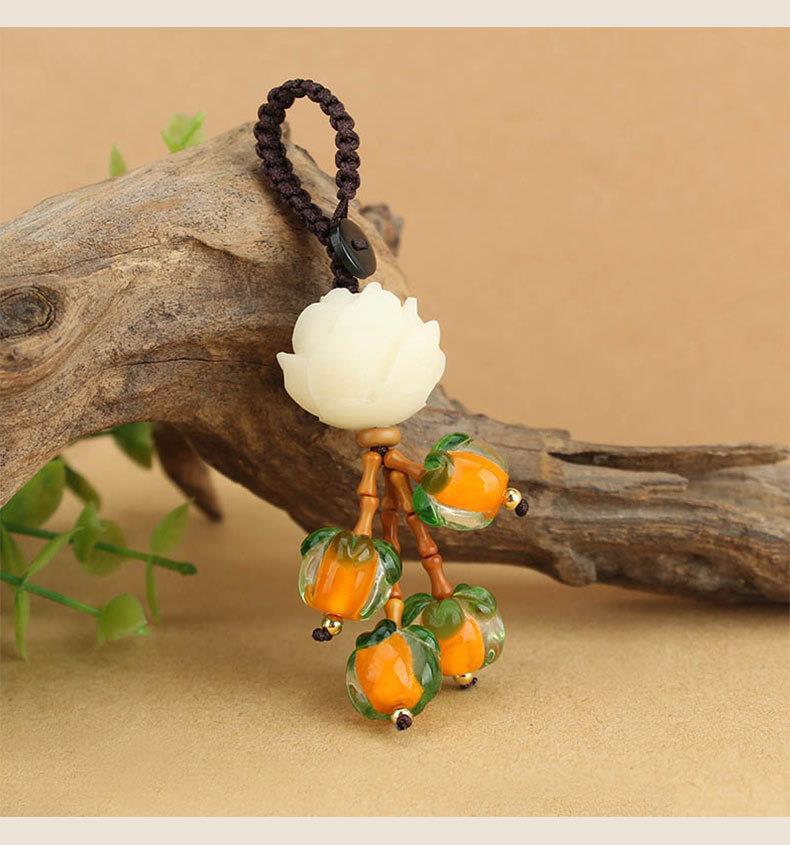 复古好柿连年汽车钥匙扣菩提雕刻钥匙挂件手工编织男女创意小礼品详情11