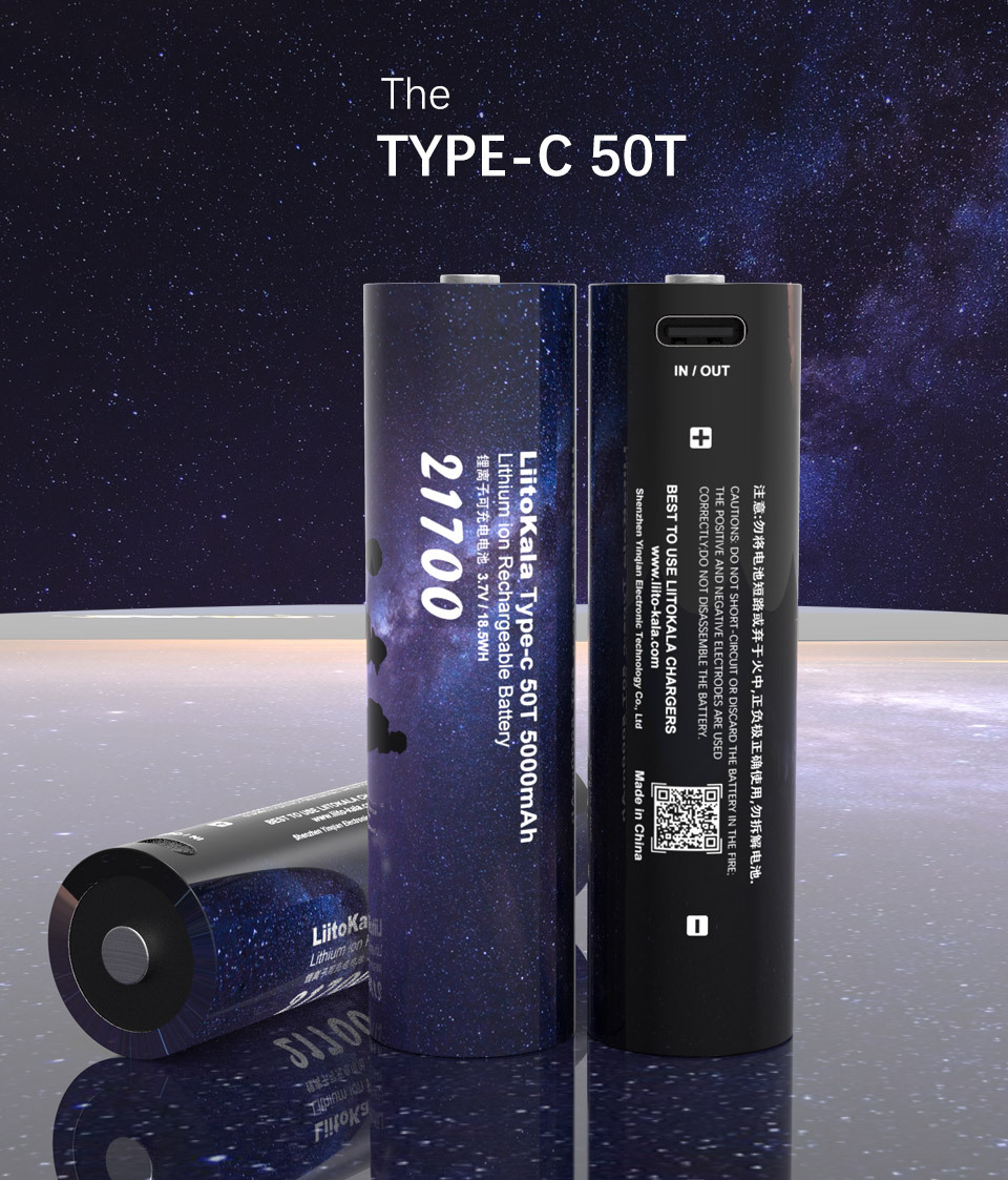 LiitoKala 50T Type-C 3.7V 21700 5000 mah large-capacity rechargeable cell lithium battery pic 1