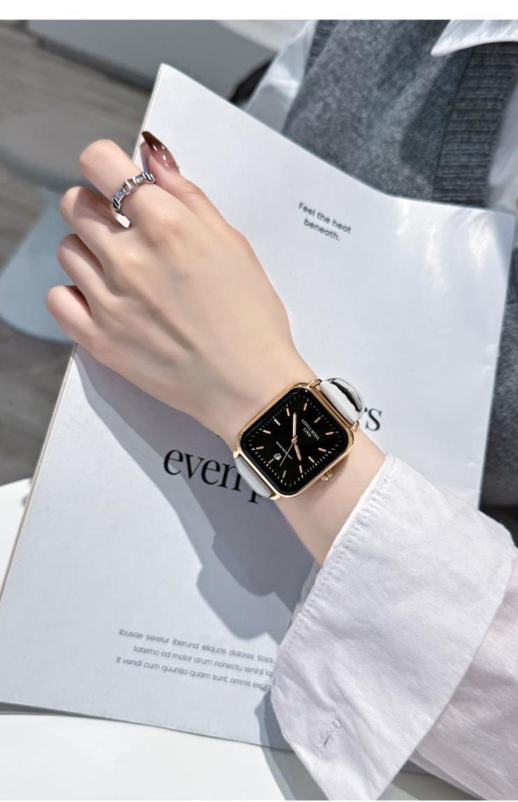 手表女士2024新款轻奢日历小众方形休闲时尚气质精致皮带腕表男女详情13