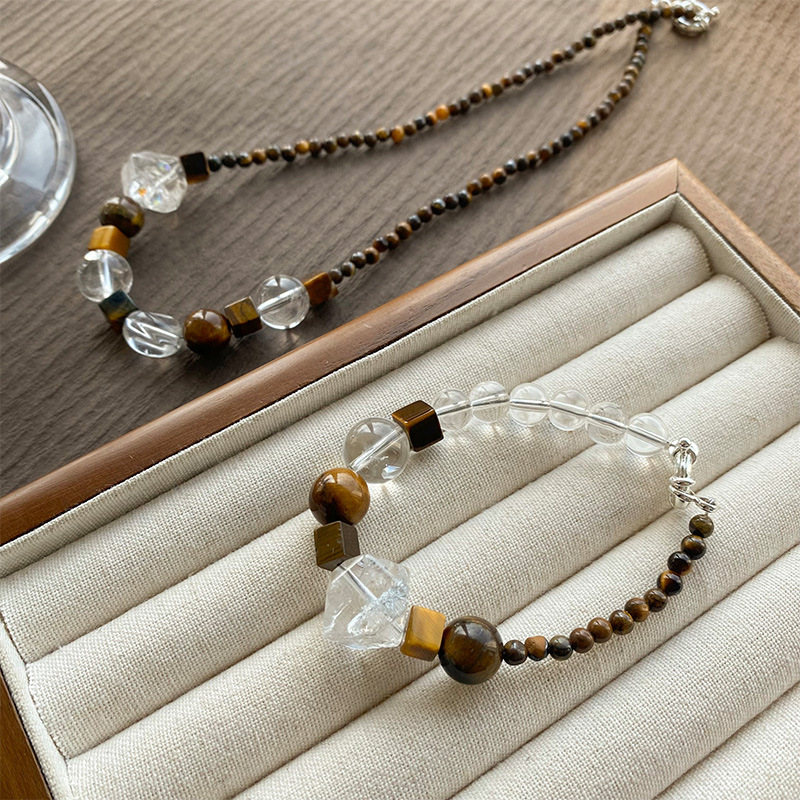 混搭圆珠天然原石手链白水晶玛瑙虎眼石多宝项链叠戴百搭手串简约详情6