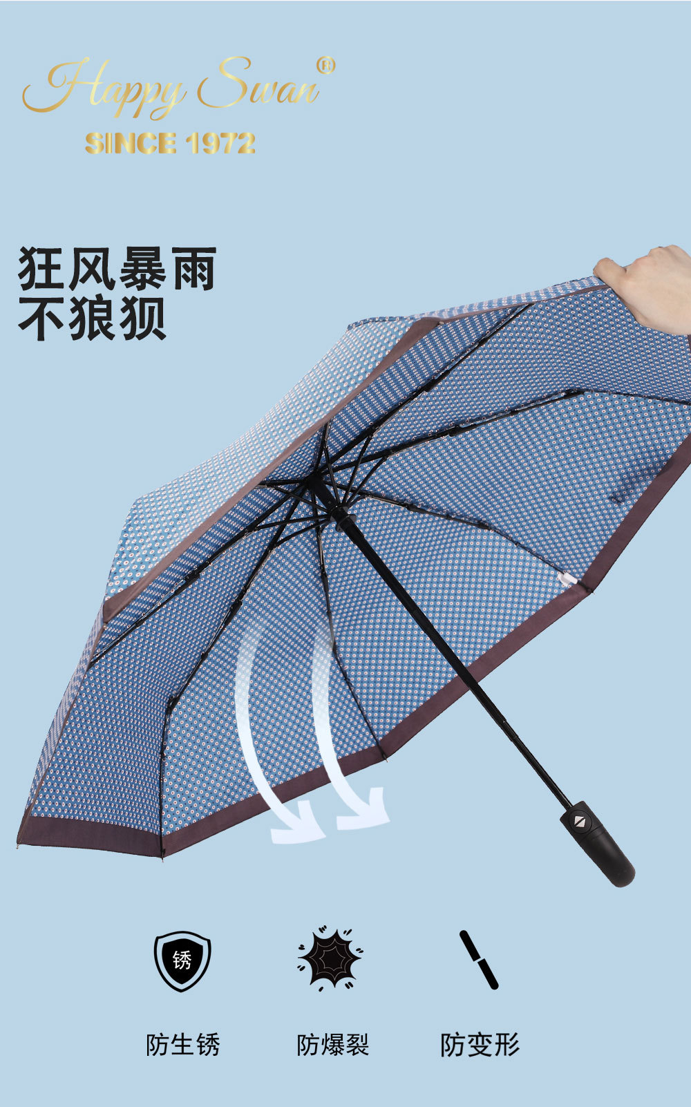 小点点弯把三折自动雨伞现货外贸自开防风遮阳折叠伞批发创意伞具日用百货详情6