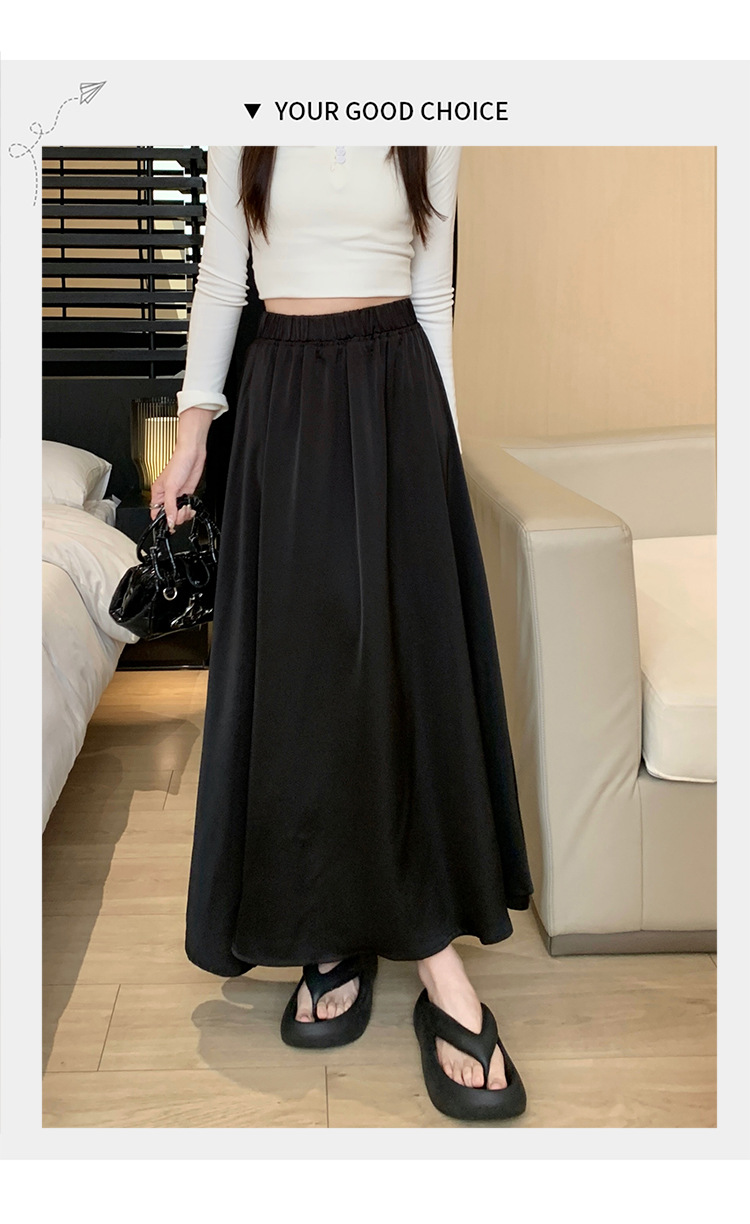 French acetate satin half skirt for women 2024 Spring/Summer pleated long skirt with elastic and tight waist, A-line large swing umbrella skirt pic 49