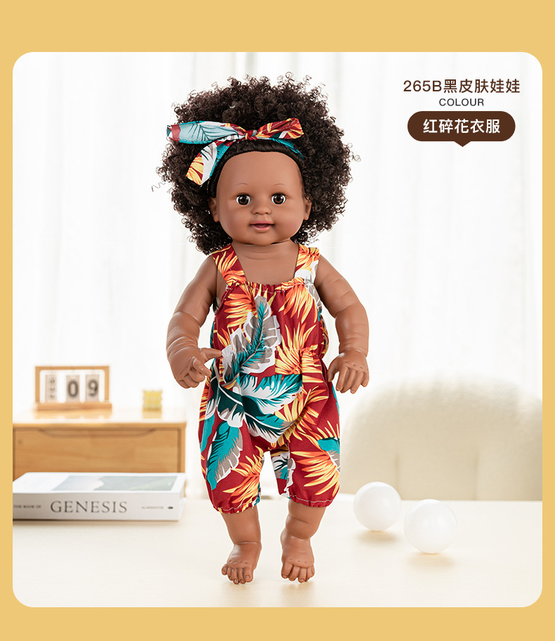 50cm cross-border simulation baby rebirth doll, African black kid, cute curly hair, vinyl companion toy doll wholesale pic 32