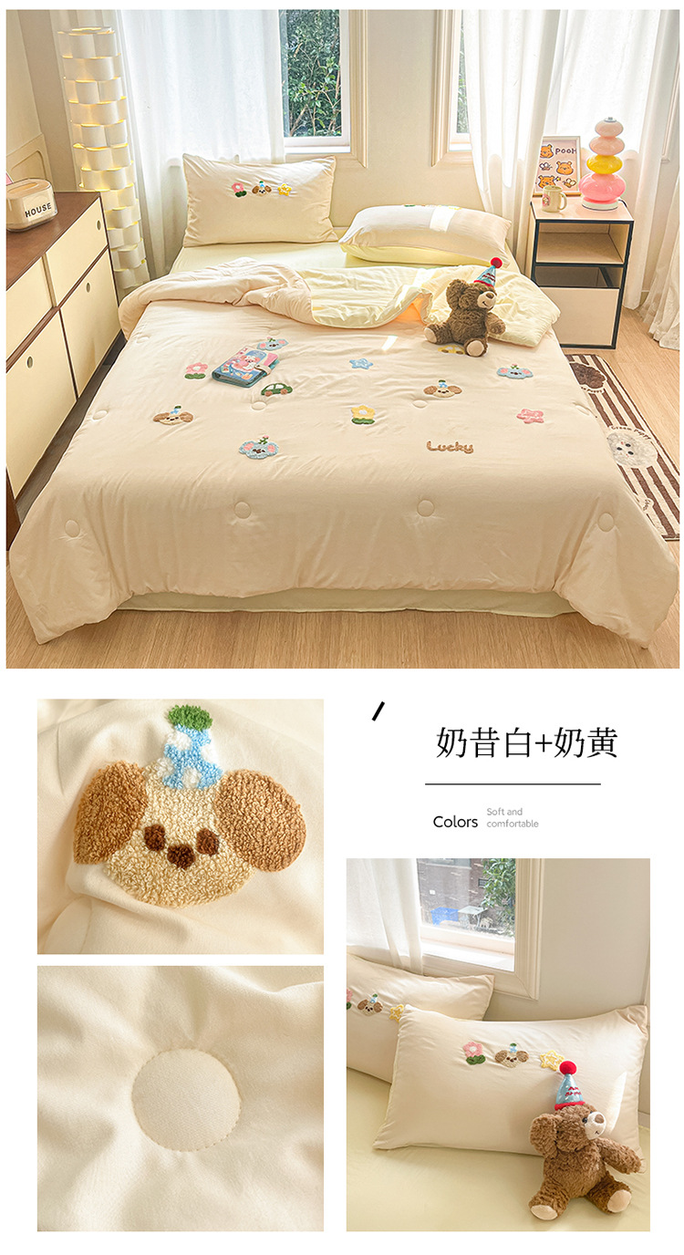 夏季水洗棉夏凉被四件套卡通毛巾绣单人夏被空调被床单薄被子女生详情25