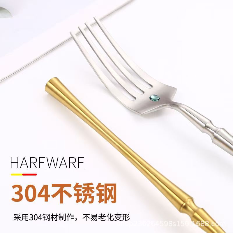 跨境304小蛮腰餐具金色加厚哑光批发酒店牛排西餐厅不锈钢刀叉勺详情4