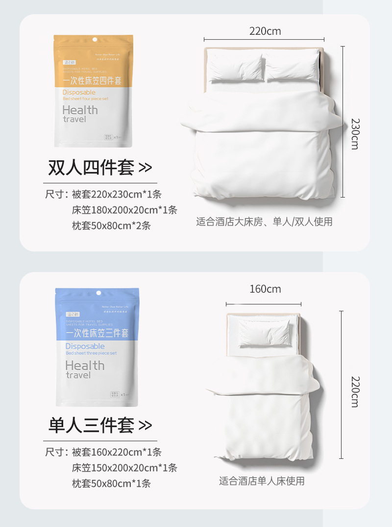 一次性床笠床单被罩枕套酒店旅游出行隔脏免洗灭菌四件套床上用品详情14