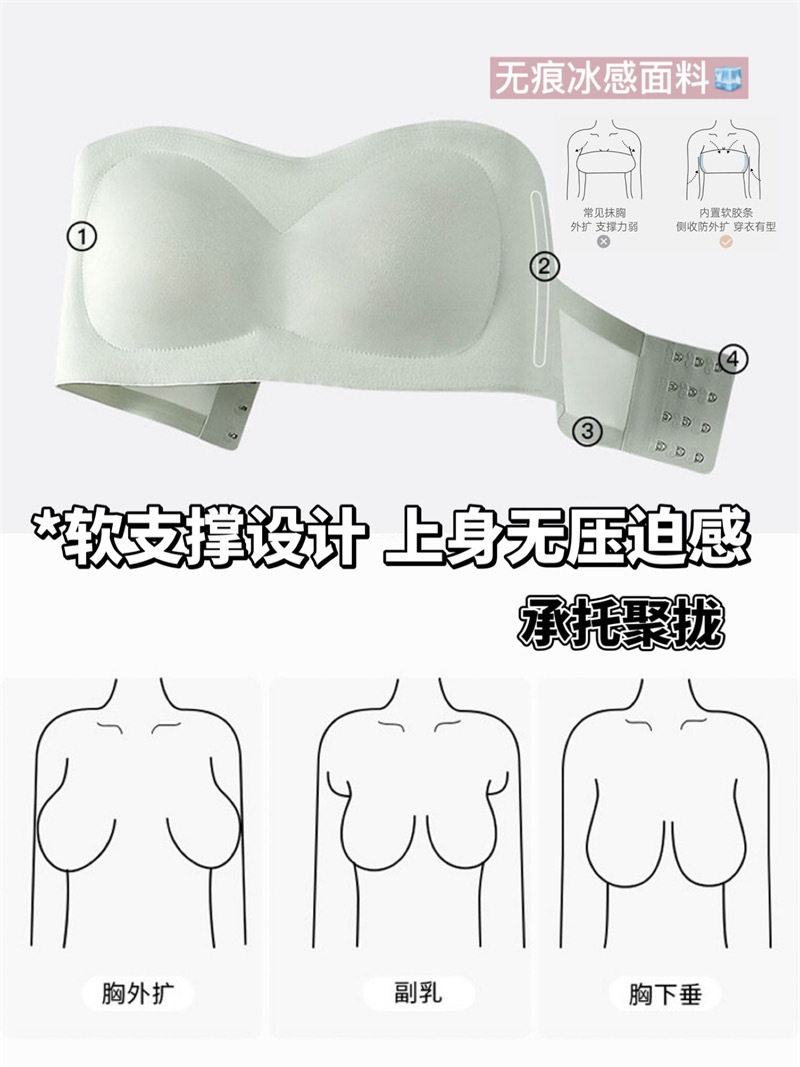 超级稳 无肩带内衣女暴汗狂走不掉抹胸无痕裹胸防走光文胸罩正品详情3