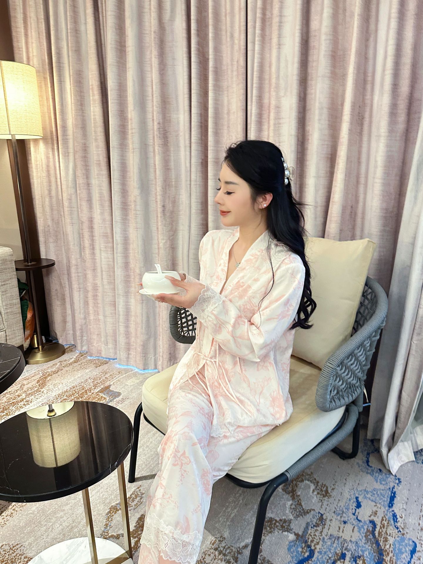 国潮Yase【宫廷风林】国潮睡衣女冰丝花卉新中式盘扣春秋季长袖家居服详情16