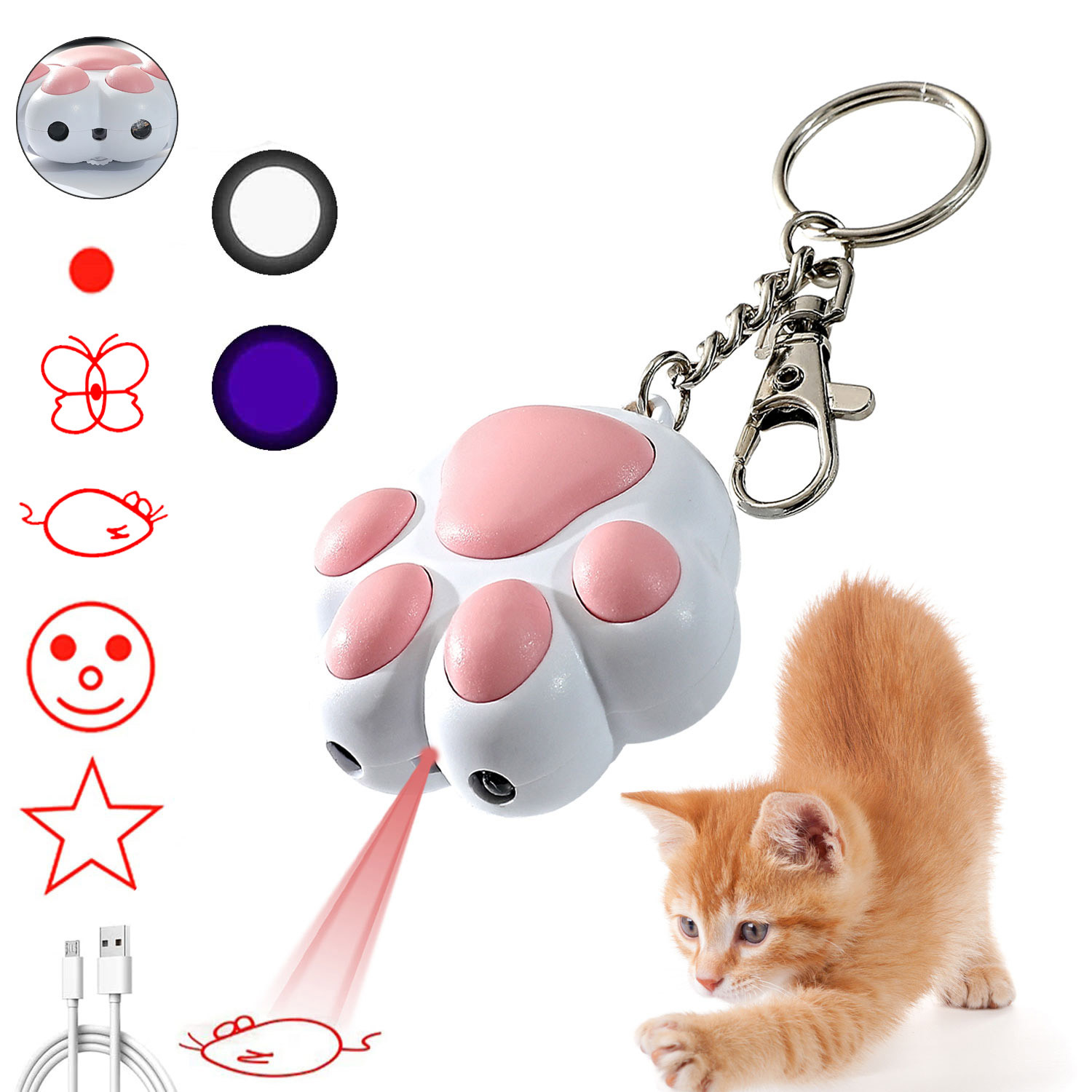 Cat toy, laser pen, cat teaser, infrared multi-pattern keychain, laser light, USB charging, three-in-one cat teaser pic 1