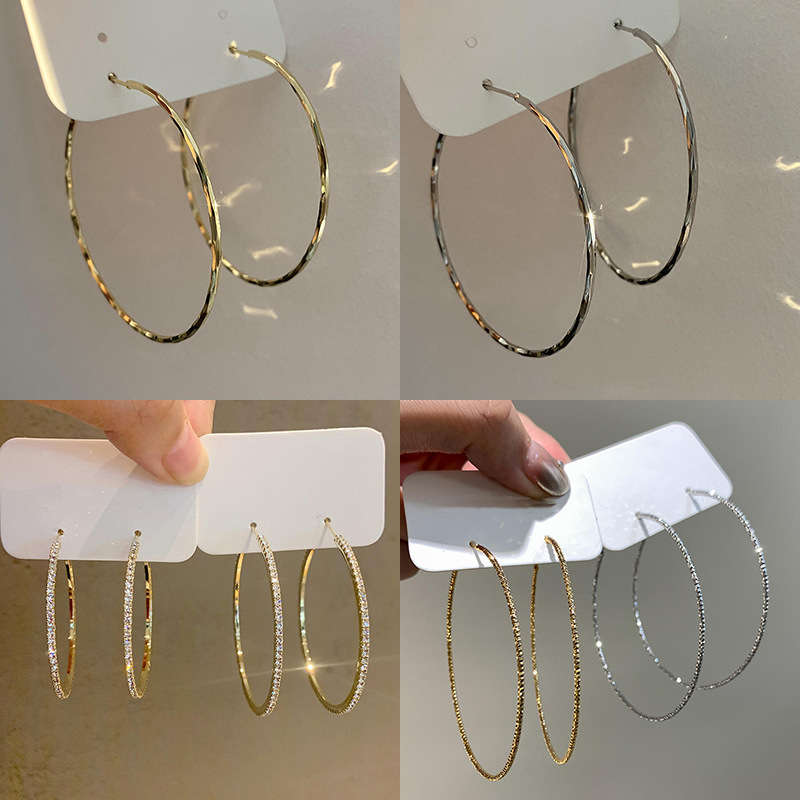 银针欧美冷淡风镶钻爱心圆圈耳圈小众简约夸张耳环百搭高级感耳饰详情1