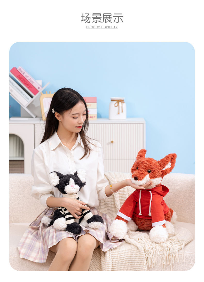 卡通洛克斯卫衣德文猫毛绒玩具小狐狸萌宠垂耳狗家居摆件抱枕批发详情5