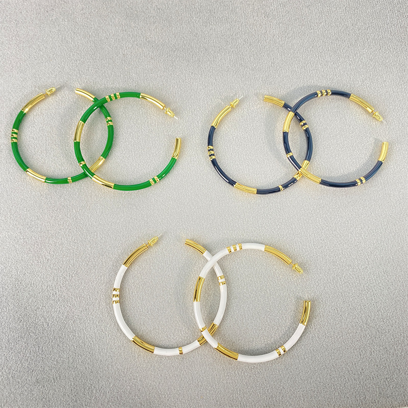 C形珐琅圈圈拼接耳环女法式轻奢小众设计感复古气质银针撞色耳圈详情37