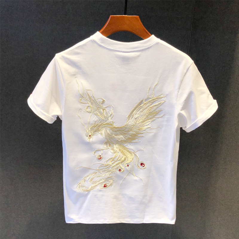 Summer Chinese trend embroidered half-sleeved T-shirt for men, loose and thin short-sleeved, phoenix embroidered casual round-neck T-shirt, breathable pic 6