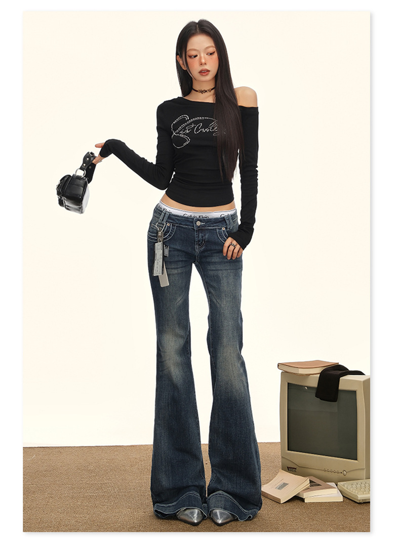 Low-waisted, slightly flared jeans for women in the autumn of 2025 - a versatile, retro, stretch, slimming flared pants for American hot girls. Wholesale pic 17